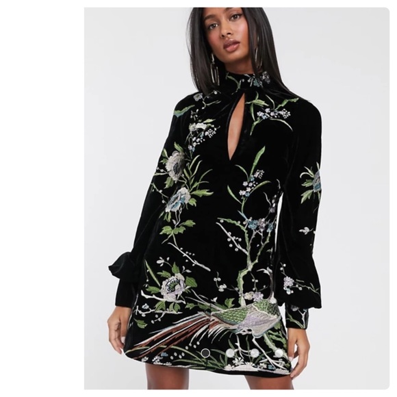 ASOS Design Embroidered Velvet Shift Mini Dress, 4
